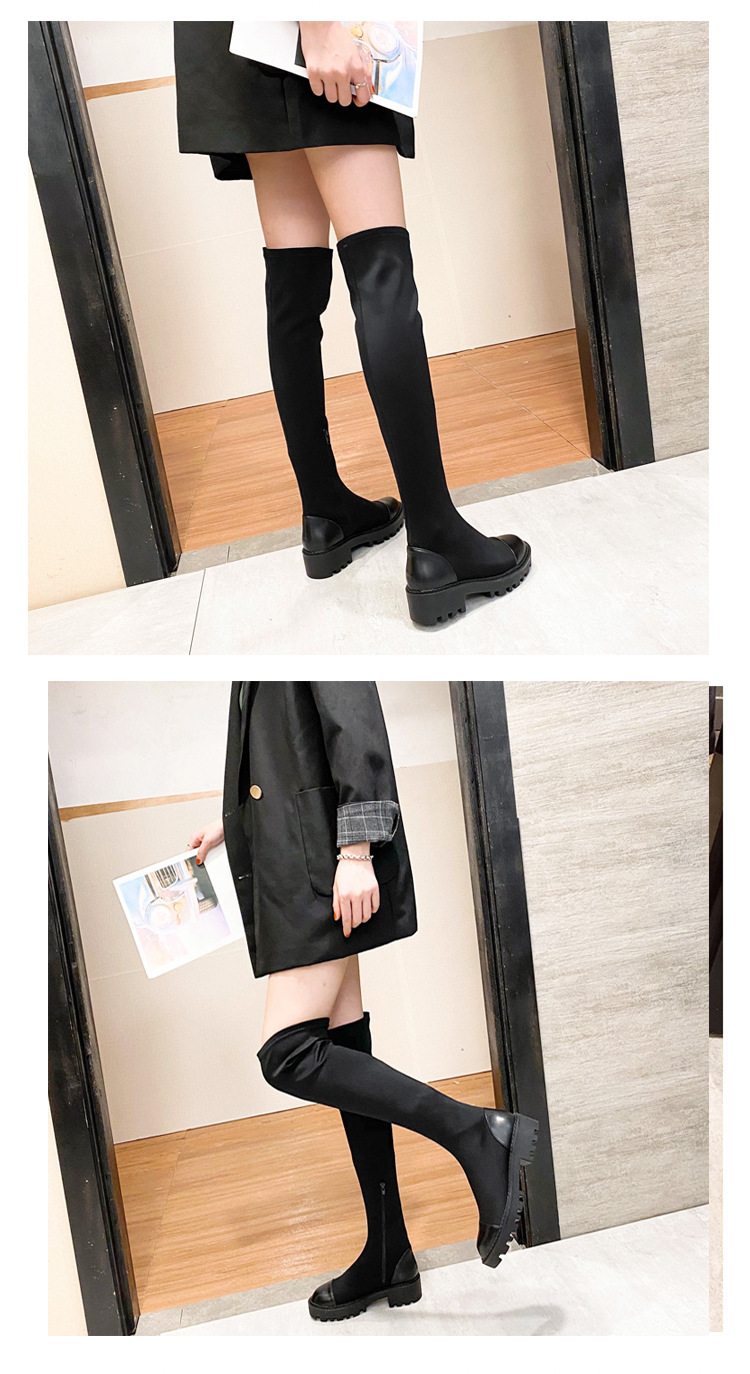 Otoño Invierno botas por encima de la rodilla botas de mujer punta redonda de cuero patchwork tubo largo botas mujer tacones medios-altos plataforma_voghion.com