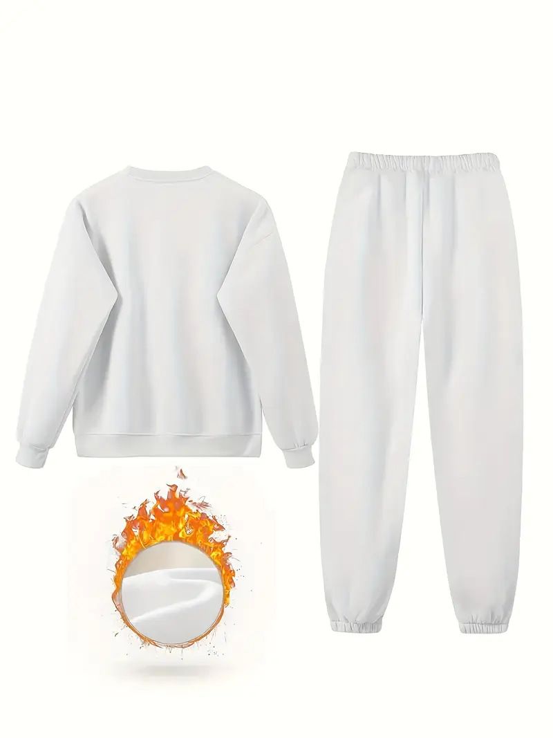 Conjunto de moletom feminino estampado de duas peças, blusa de manga comprida e calça com cordão na cintura, roupa esportiva casual para primavera e outono_voghion.com