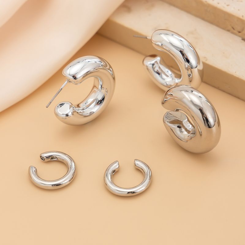 Brincos femininos, acessórios para brincos de ouro, estilo INS, conjunto de argola em forma de C, liga simples, superfície lisa, clipe de orelha não perfurado, novo modelo_voghion.com