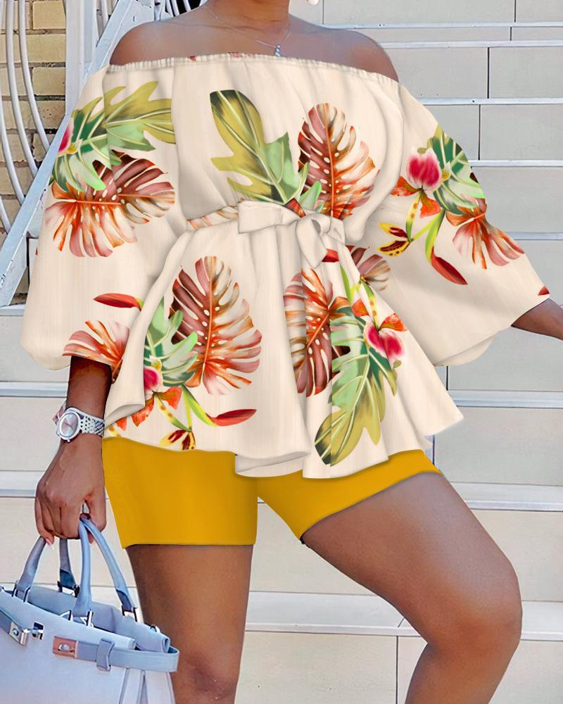 One shoulder fashion printed shorts suit_voghion.com