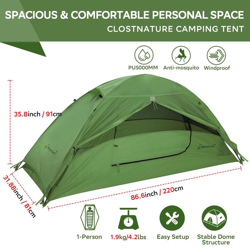 Tente de qualité - Tente de camping simple et étanche ultra-légère pour 1/2 personne, idéale pour la randonnée en plein air_voghion.com