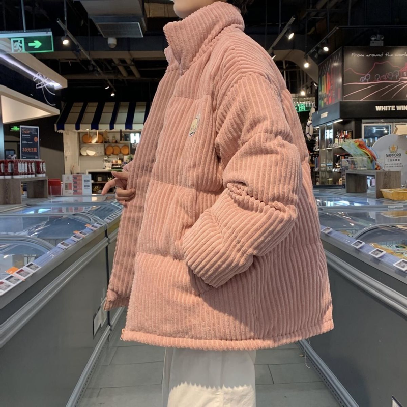 Corduroy cott men's new embroidered bear winter jacket with cotton thickening trend label, handsome couple_voghion.com