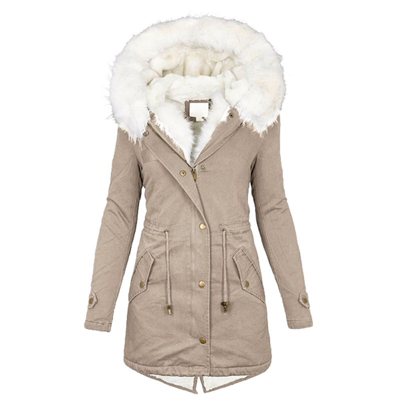 Women's Clothing Women's cotton coats large size cotton coats with hooded fur collar, waist and thickened mid-length _voghion.com