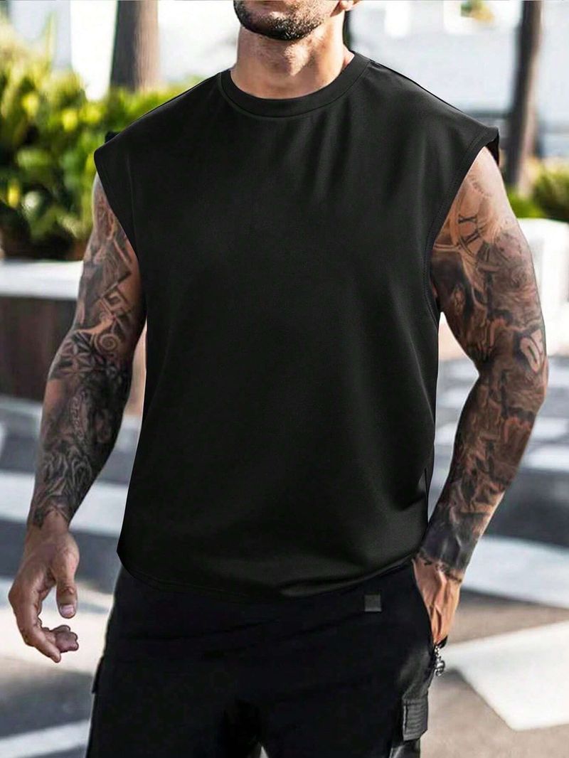 Erkek Giyim Örme File Fitness Spor Slim Yelek Koşu Dikey Çizgili Yelek_voghion.com