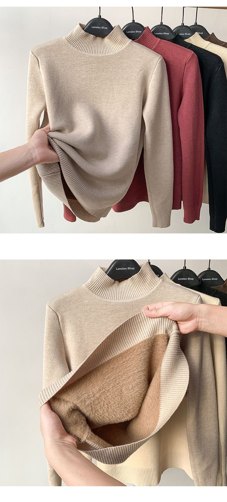 One-piece Fabric Fleece Sweater For Women Winter 2025 New Thickened Half-high Collar Base Layer Trendy_voghion.com