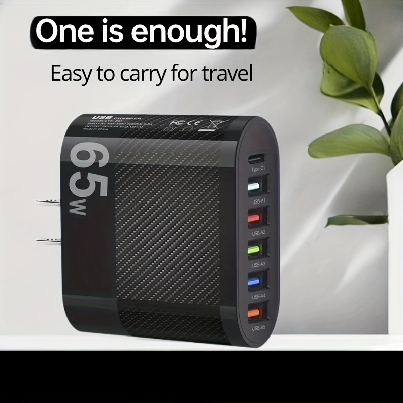 Universele 65W 6-poorten snel opladen PD-wandladers Snel opladen, USB-C-reisadapter met meerdere poorten voor_voghion.com