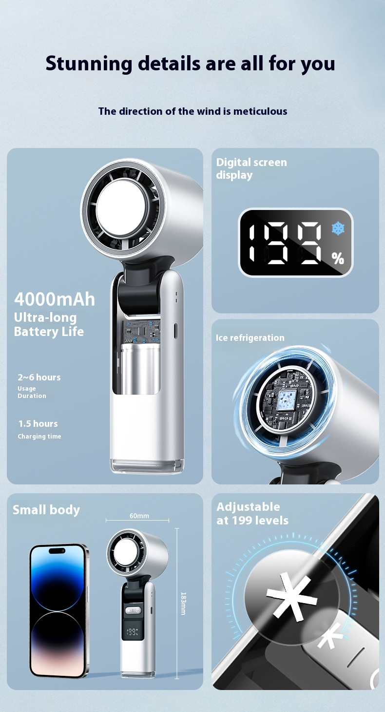2025 New Folding Portable Fan Usb Rechargeable, High-speed Cooling, Handheld Fan 199 Speed Inverter_voghion.com