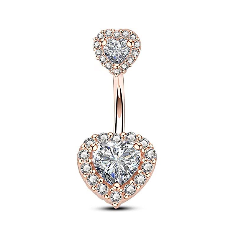 Piercing all'ombelico in acciaio inossidabile con doppio cuore creativo in stile europeo e americano_voghion.com