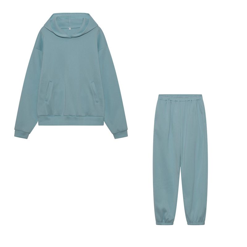 Damenbekleidung, lässiger, modischer, verdickter, langärmeliger Sweatshirt- und Hosen-Zweiteiler_voghion.com