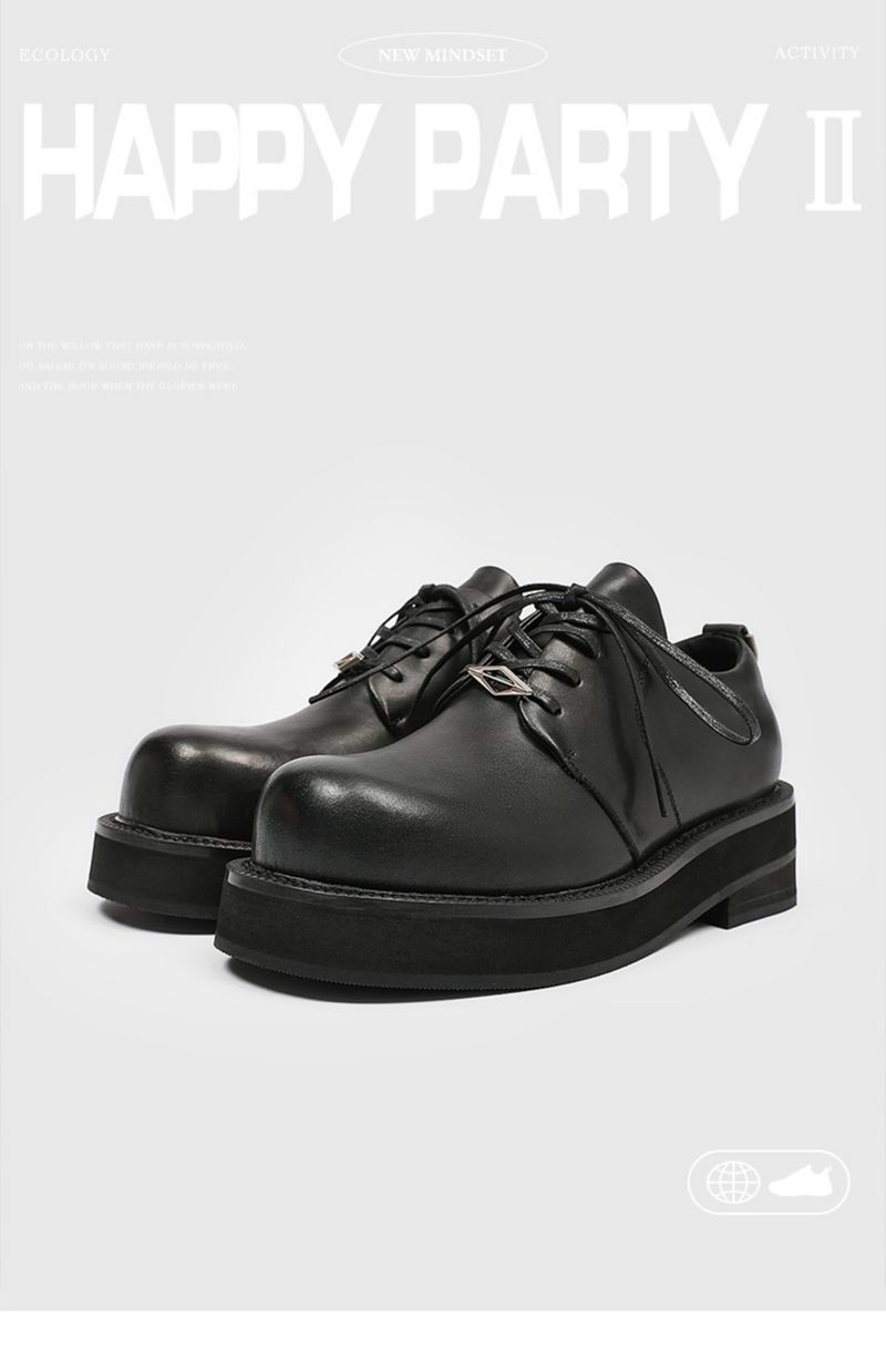 P Platform Derby Men's High-Grade Niche Versatile Black Height Increasing Casual Leather British Gut Look Big Head_voghion.com