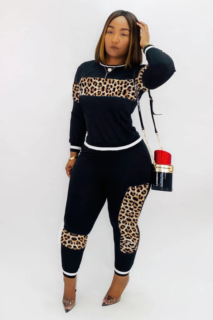 Costume pantalon imprimé léopard pour femmes, ensemble deux pièces à manches longues, mode européenne et américaine_voghion.com