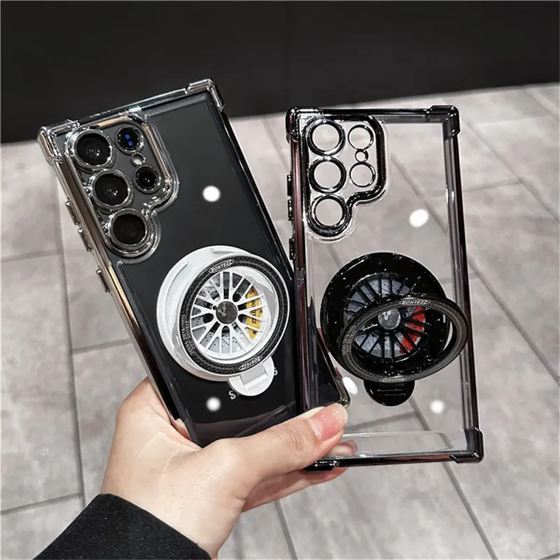 Placcatura Trasparente Con Supporto Ad Anello Custodia Per Telefono Per Samsung S24 S23 FE S22 Plus Ultra Supporto 4-angoli Antiurto_voghion.com
