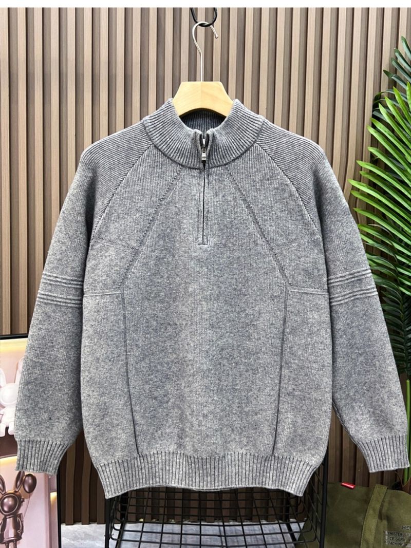 Pullover mit halbem Reißverschluss für Herren, vielseitiges Strickoberteil, Oberbekleidung für Herbst und Winter, halber Rollkragen, Business-Stil_voghion.com