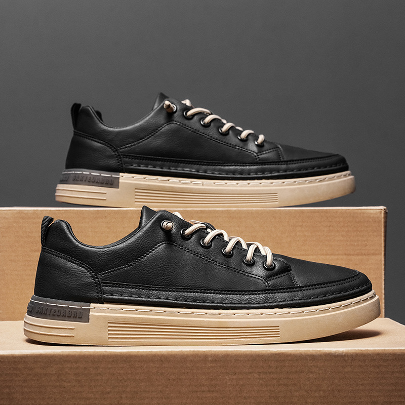 Scarpe casual basse da uomo in pelle con fascia elastica, bianche, alla moda, primavera 2025, con suola in vero filo e suola in vero cuoio_voghion.com