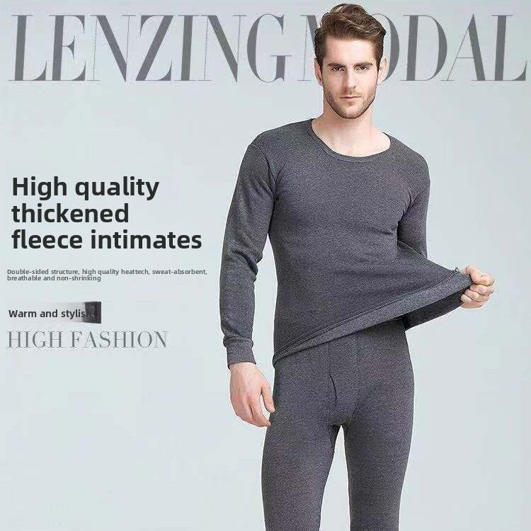 Intimo termico da uomo, foderato in pile, spesso, invernale, vestibilità slim, con scollo rotondo_voghion.com