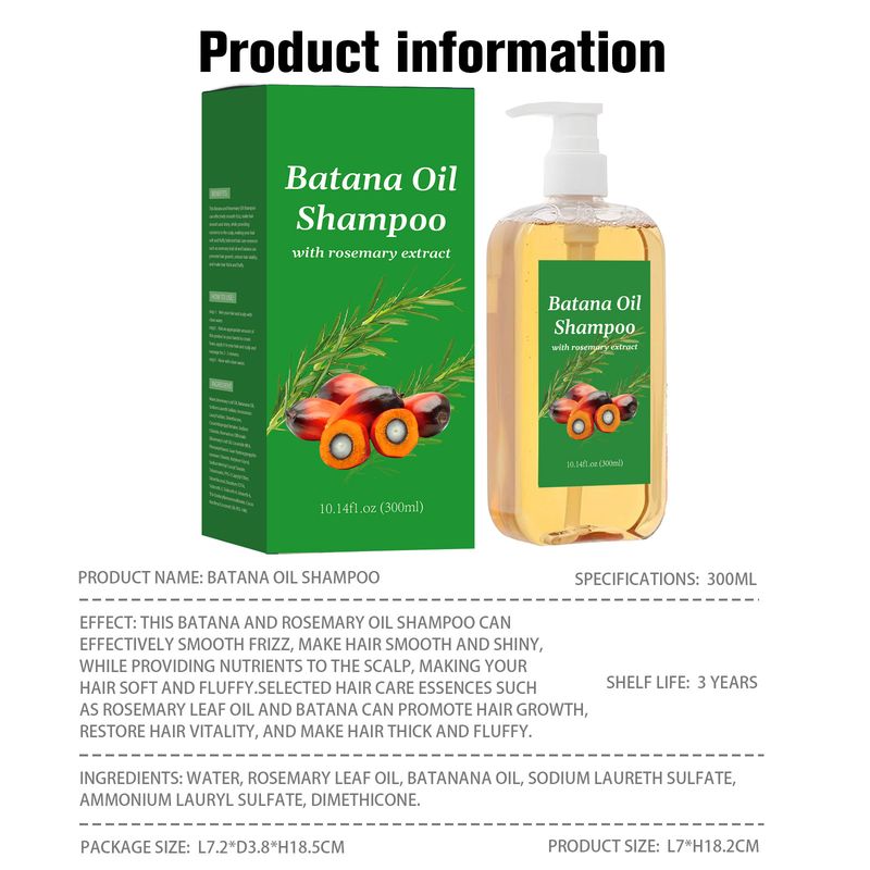 Shampoo idratante riparatore nutriente Batana senza etichetta, secco, crespo, liscio, lucido, controllo del sebo, 300 ml_voghion.com