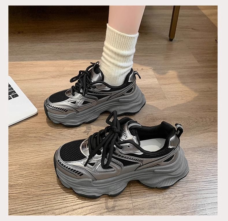 Dames fluwelen dikke sneakers, zwarte platform casual schoenen, dikke zool, hoogteverhogende sneakers voor wandelen en sporten_voghion.com