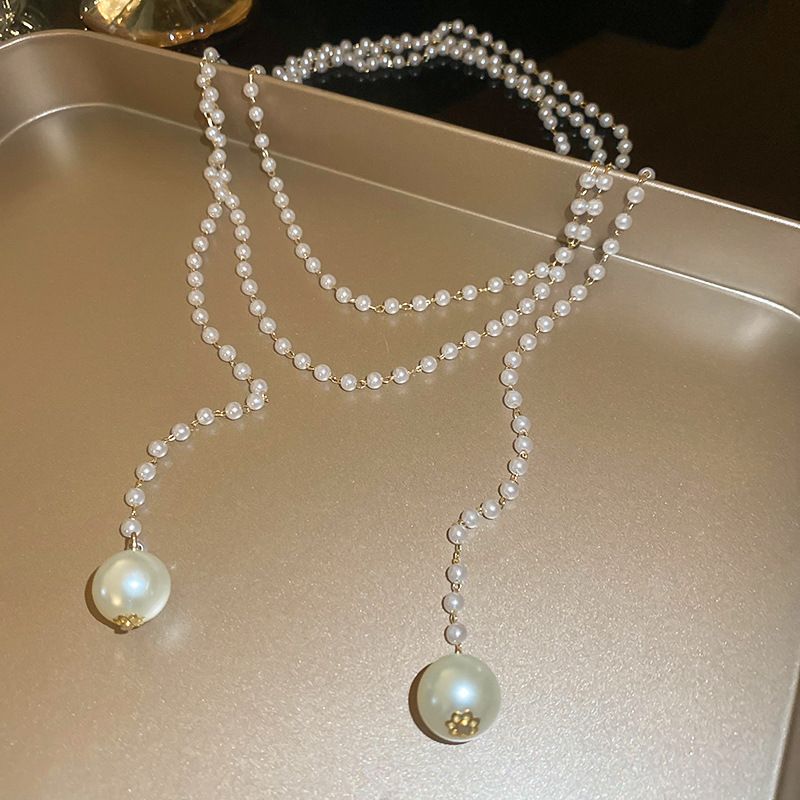 Collier à pampilles superposées de perles, style français, léger, luxueux et haut de gamme, chaîne de pull automne-hiver, tendance_voghion.com