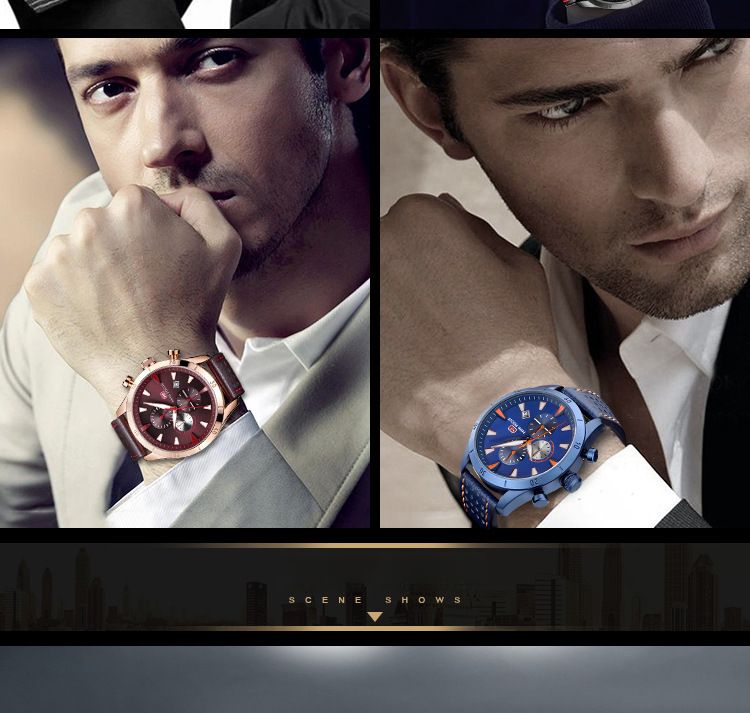 Men's Watch/Watch/Real Three Eyes Six Needles/Calendar Waterproof/Genuine Leather Strap 0011G_voghion.com