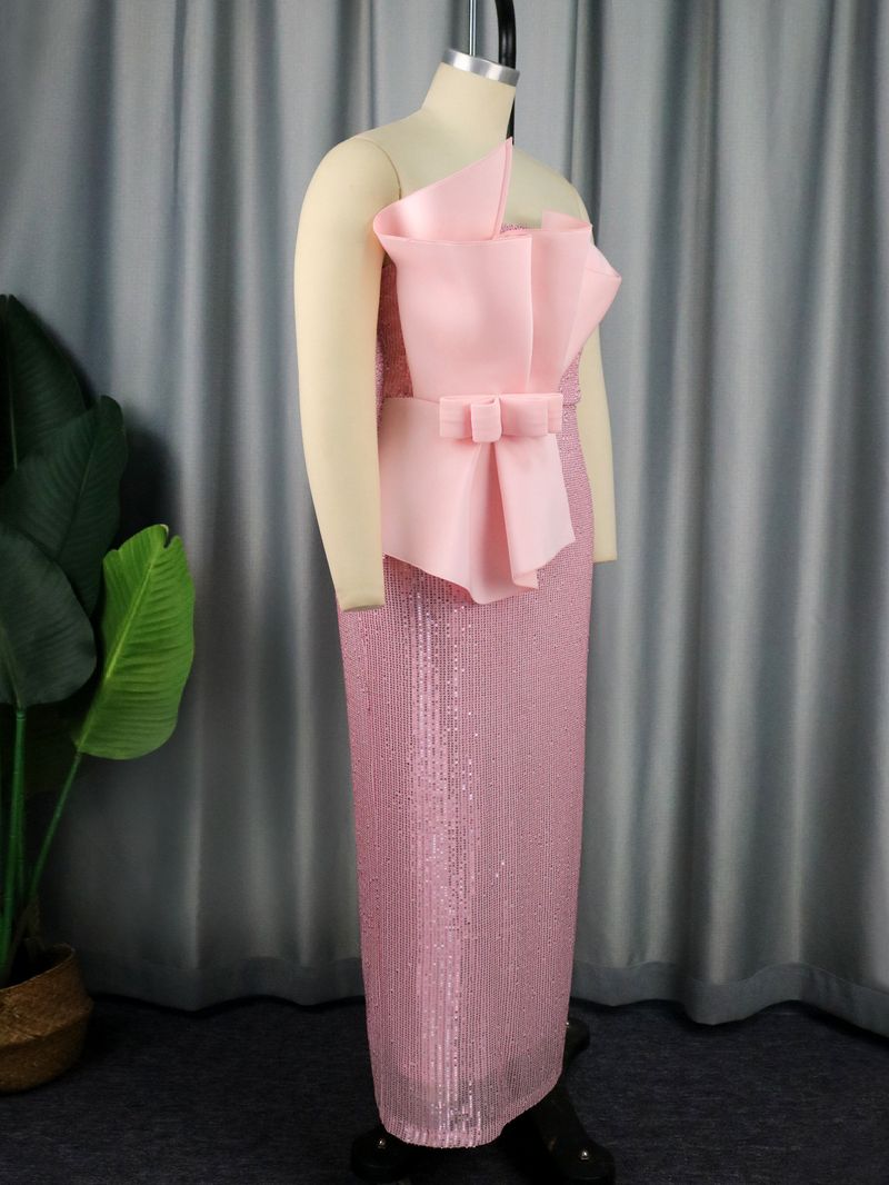 Damen Kleid mit Tube-Top und Schleife, einstufiger Rock, Bankett-Party-Stil_voghion.com