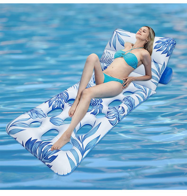Bladtryk Oppustelig Pool Float liggestol i voksenstørrelse med åndbart mesh-design til swimmingpool strandfest og afslapning_voghion.com