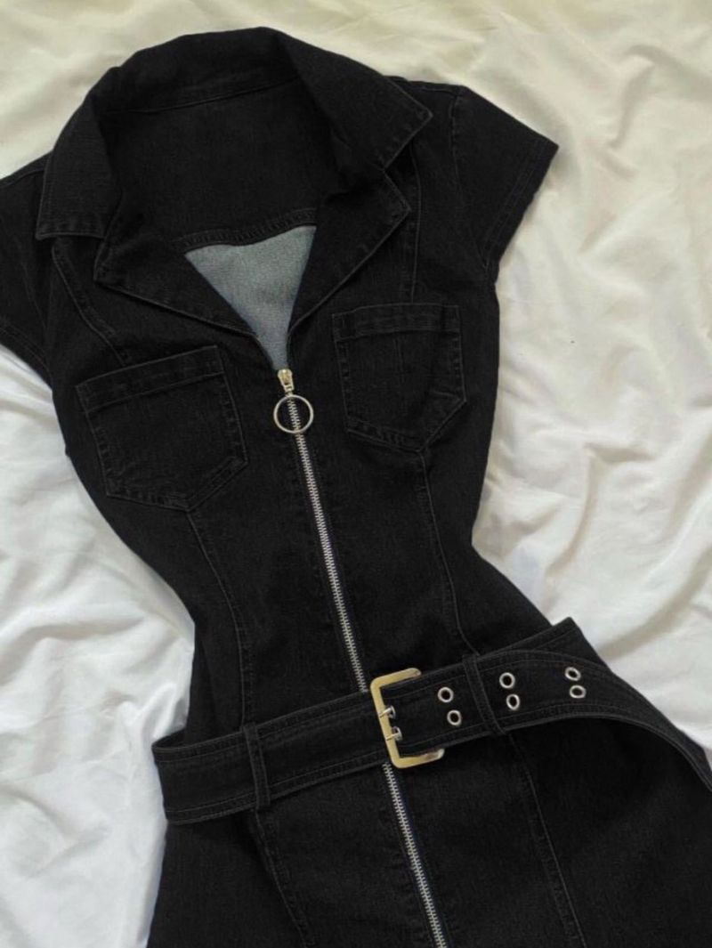 American Sweet Cool Spicy Girl Denim For Women Summer New Niche Design Waist-Slimming Bodycon Dress_voghion.com