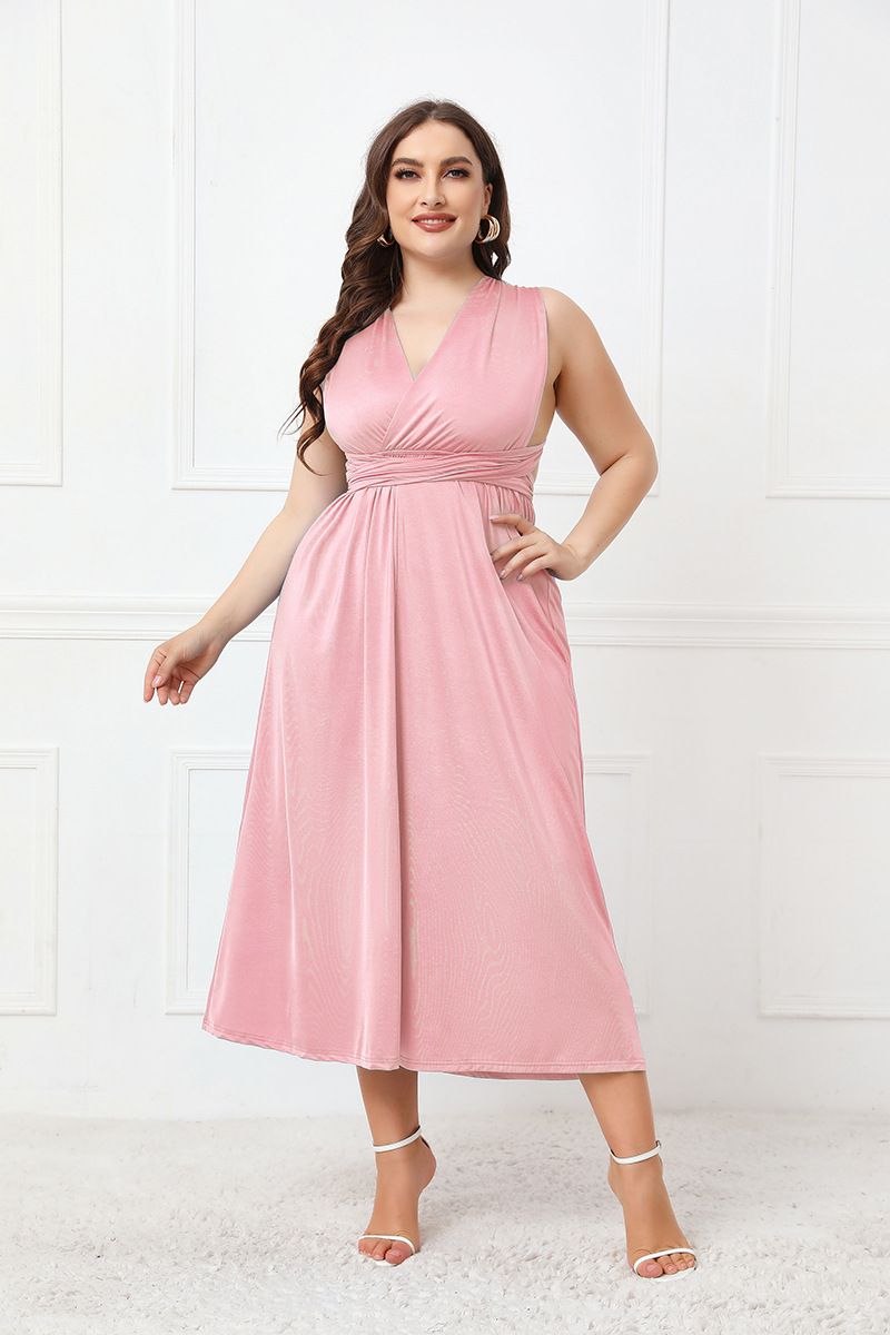 Women's dress long skirt sexy backless dress summer strap cross V-neck mid-length skirt_voghion.com