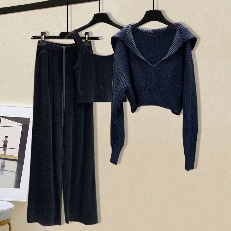 Abbigliamento da donna Abiti autunnali di grandi dimensioni per le donne nuovi maglioni a maniche lunghe in maglia gilet pantaloni sportivi casual due pezzi alla moda_voghion.com