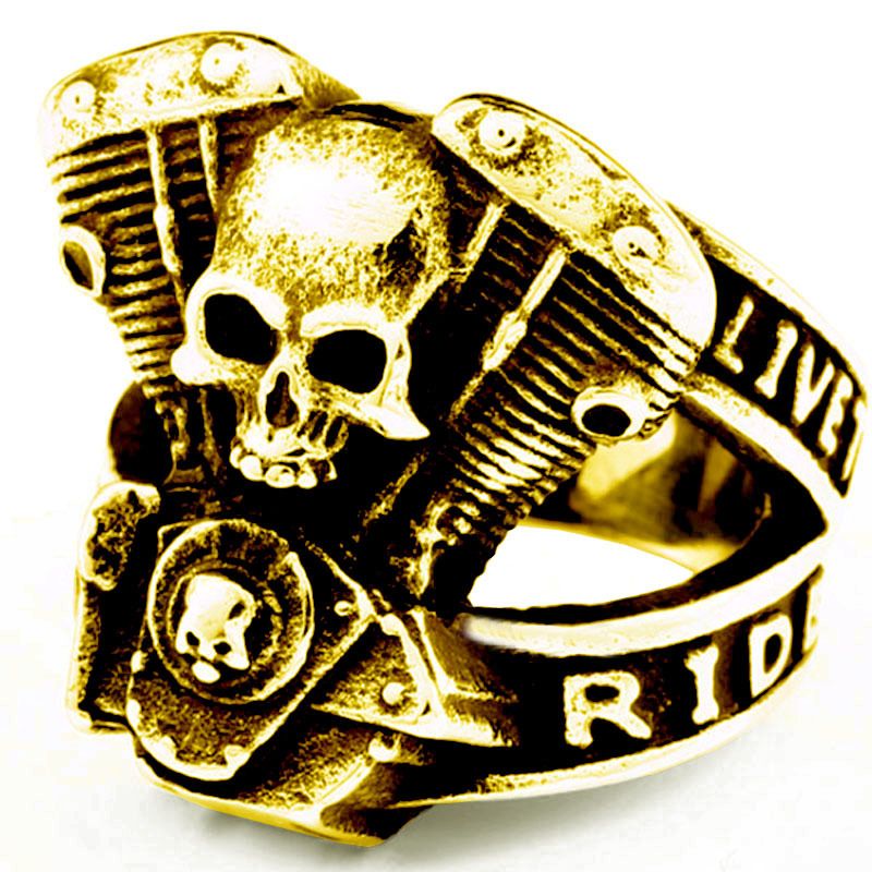 Anello da motociclista con teschio e motore punk di Ghost Rider_voghion.com