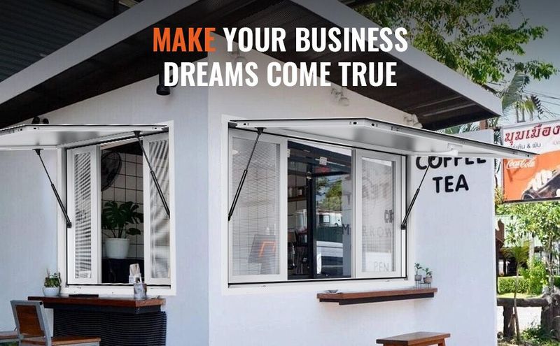 VEVOR Concession Window 53"x33", Aluminum Alloy Food Truck Service Window With 4 Horizontal Sliding Windows & Awning Door & Drag Hook, Up To 85 Degrees Serving Window For Food Truck Concession Trailer_voghion.com