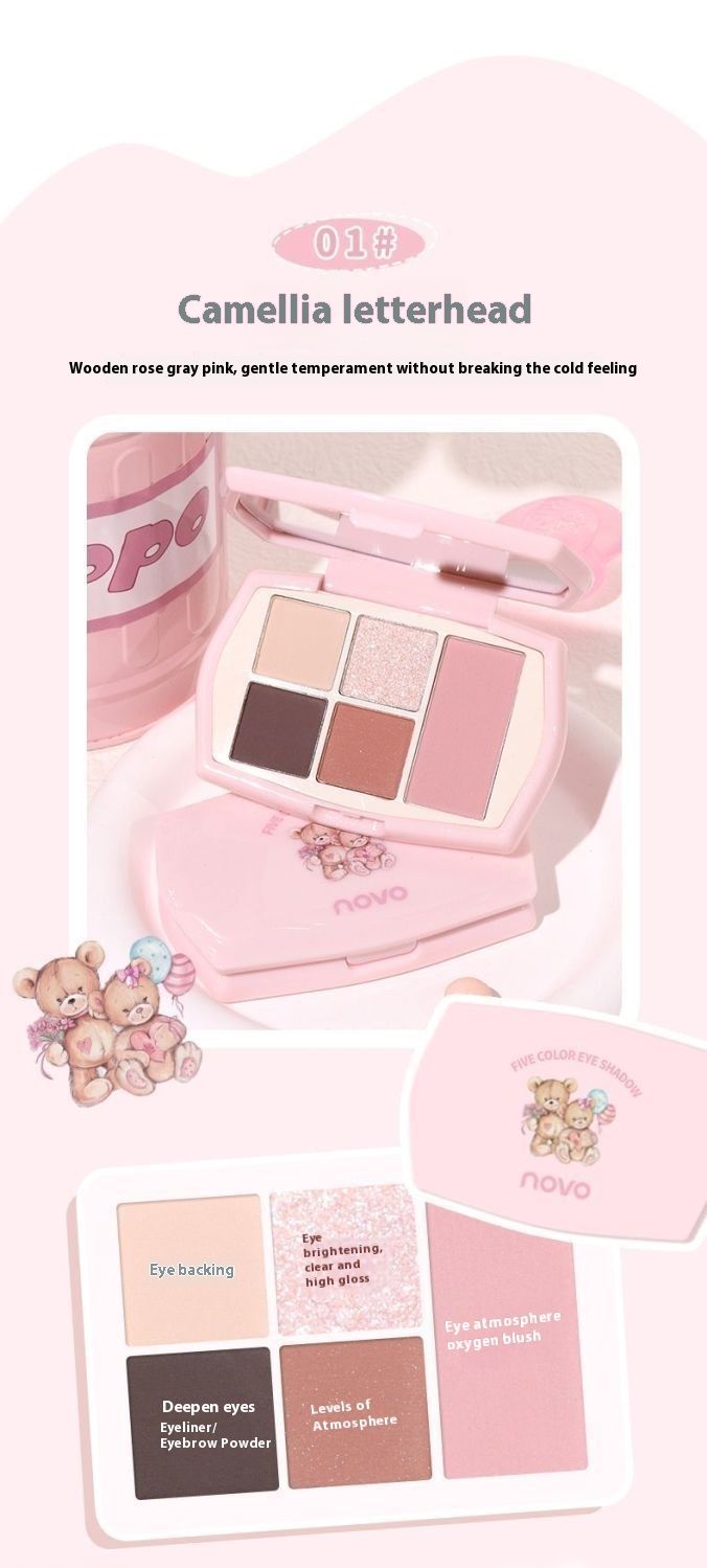 NOVO5770 Five eye shadow Pearl matte facelift multi-function plate Earth color brightens sleeping silkworm daily makeup_voghion.com