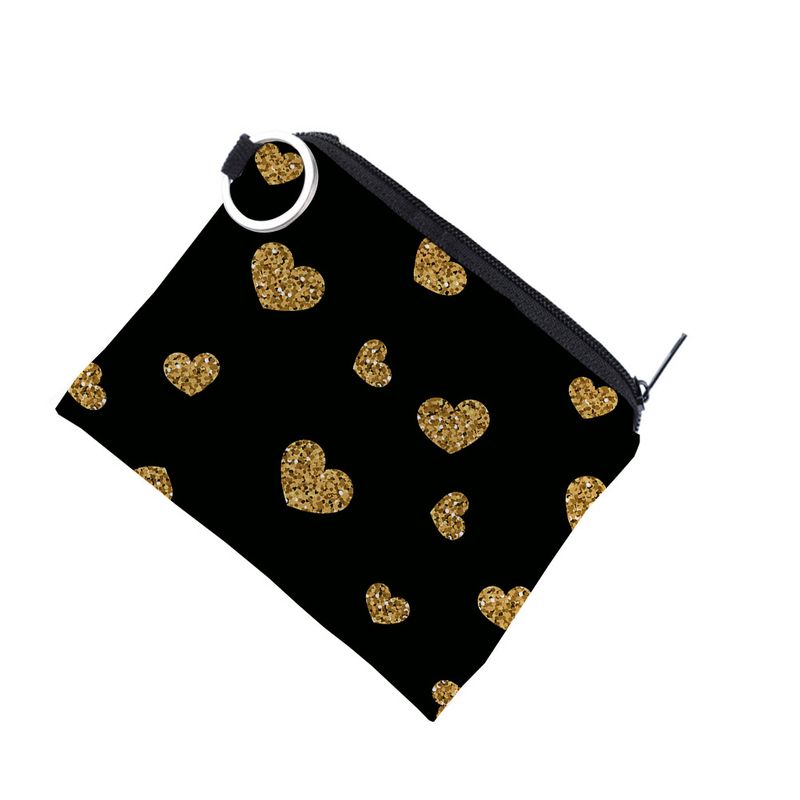 Small Purse Digital Print Gold Heart Pattern Water-Resistant Portable Coin Earphone Key Bag_voghion.com
