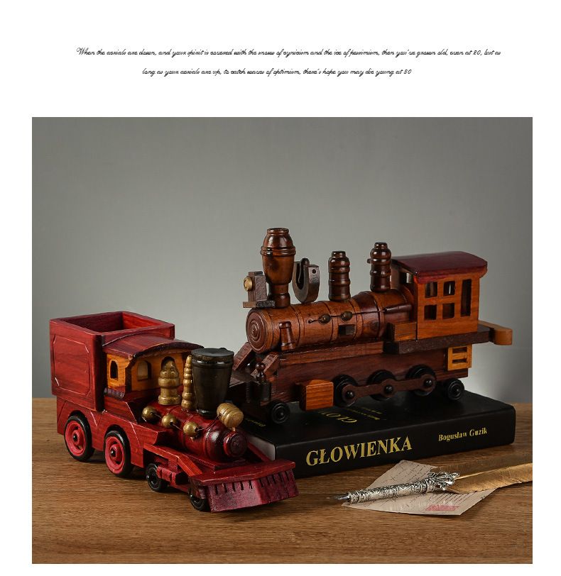 Vintage Wooden Train Model - Handcrafted Desktop Decor For Home & Office (Elegant Retro Style Wooden Sculpture & Unique Gift Idea)_voghion.com