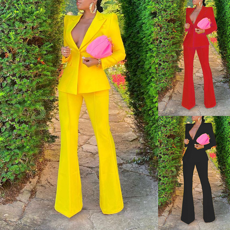 Ensemble deux pièces élégant et décontracté avec veste de costume à manches longues_voghion.com