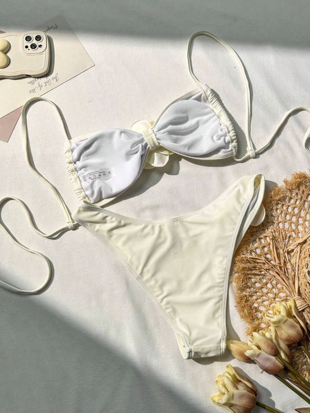 Costume da bagno bikini con fiori tridimensionali alla moda per donna_voghion.com