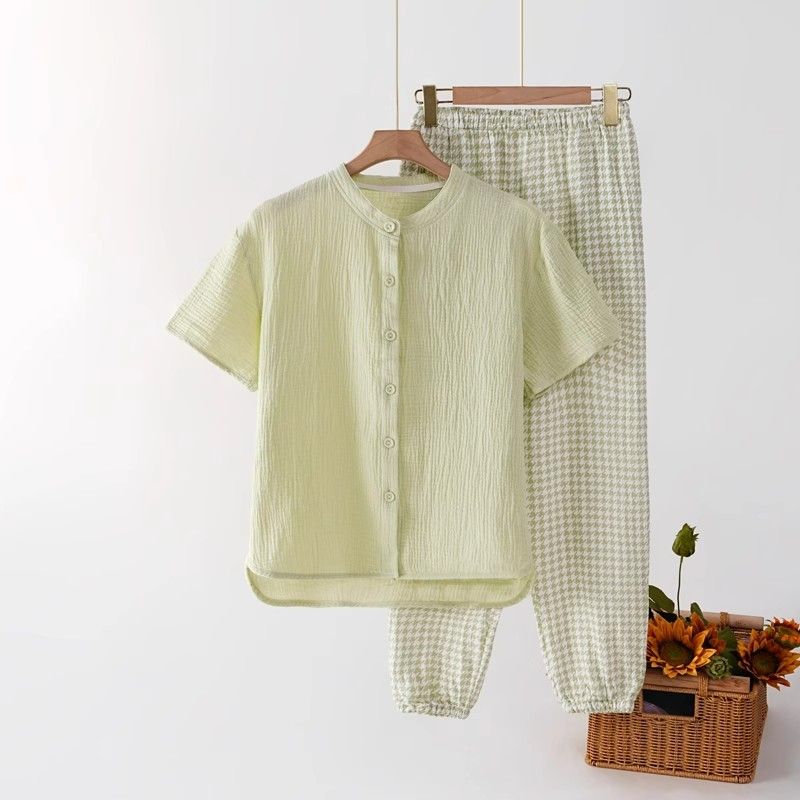 Women's Clothing Loungewear Set - Short Sleeve Open Front Cardigan & Pants - Lightweight, Breathable, Casual Outfit For Home, Sleep, And Outings_voghion.com