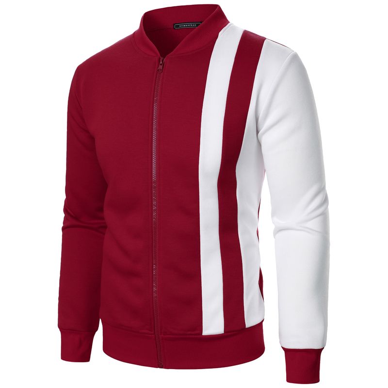 Nuova felpa cardigan casual da uomo con cerniera e colletto rialzato color block_voghion.com