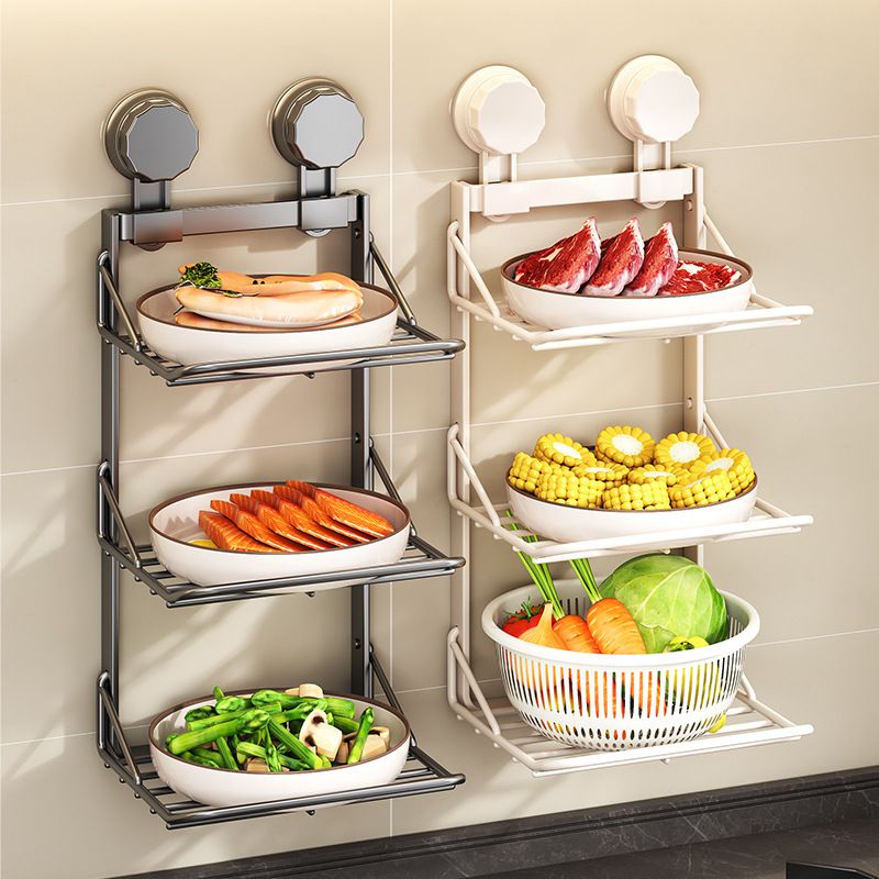 New Kitchen Suction Cup Household Multi-layer No-drill Prep Tool Wall-mounted Storage Rack_voghion.com