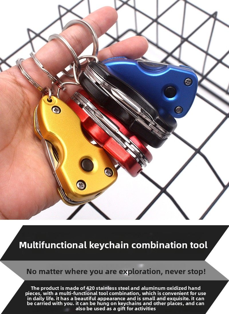 Multifunctional Keychain Outdoor 5-in-1 Mini Screwdriver Stainless Steel Tool Pocket Knife With LED_voghion.com