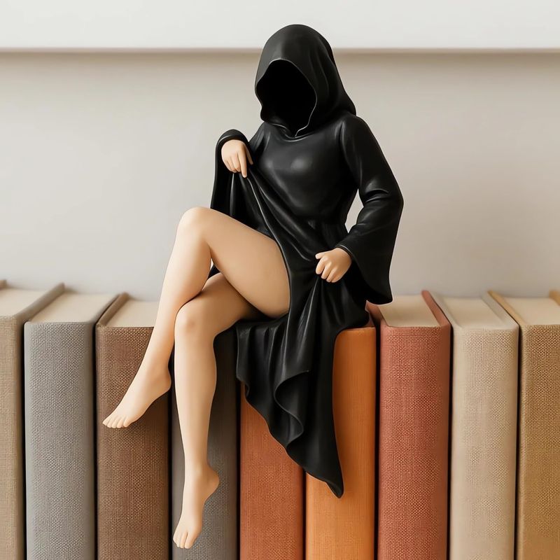 Neu Halloween Mysterious Statue Schwarz Robe Königin Bücherregal Figurine Dekoration_voghion.com
