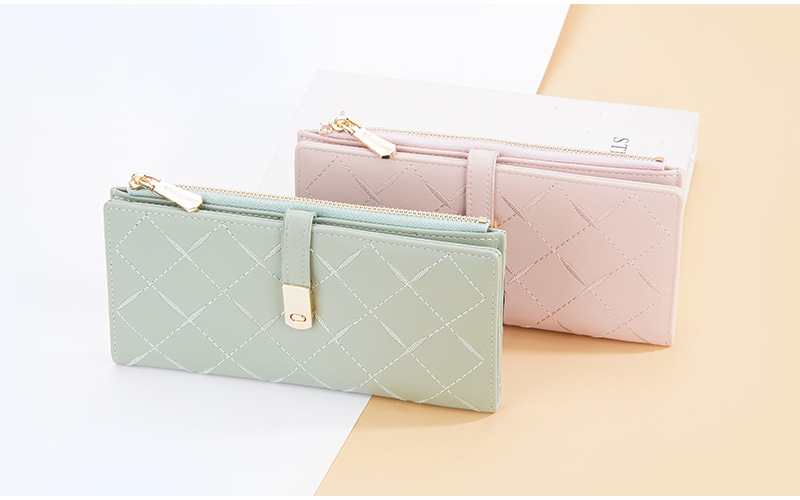 Baellerry new ladies long wallet Korean style quilted embroidery multi-card slots buckle clutch bag women wholesale_voghion.com