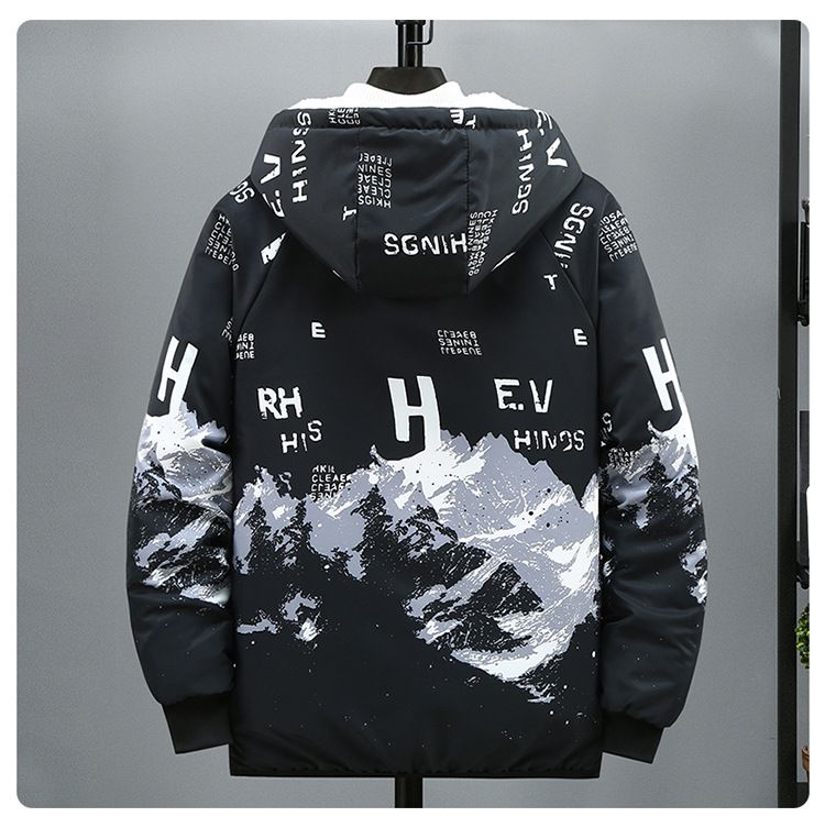 Giacca invernale foderata in pile in stile coreano - Cappotto con cappuccio slim fit e tecnologia antivento (S-5XL, bianco-blu/nero-blu/nero-grigio)_voghion.com