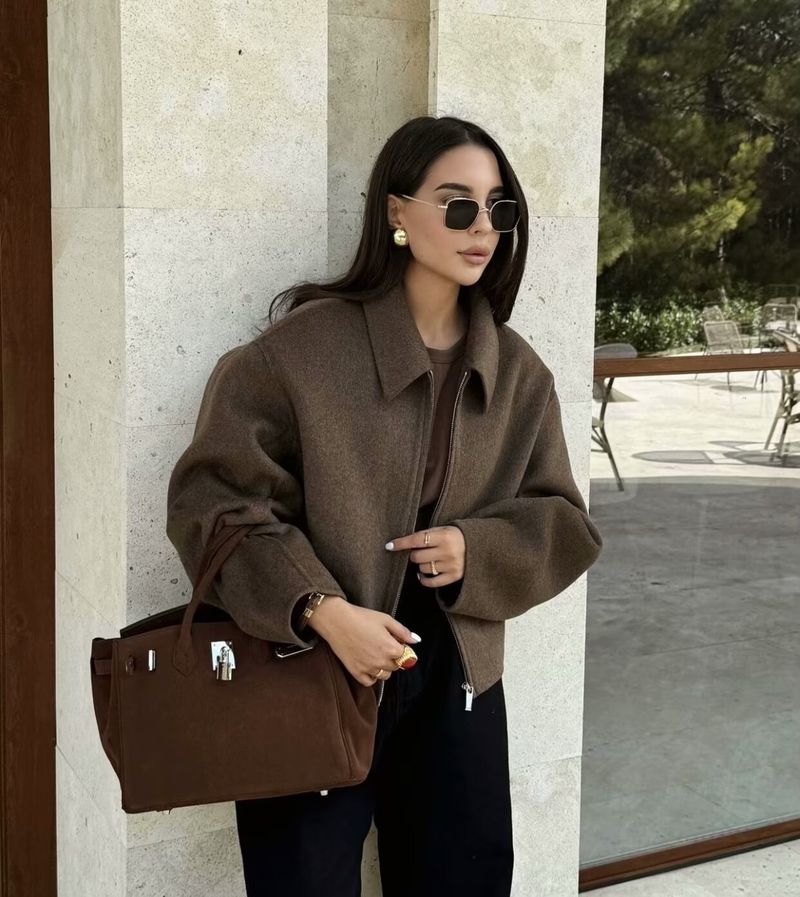 Trendiger Mantel aus Wollmischung mit Reißverschluss für Damen – Herbstmodische Oberbekleidung in Beige, Dunkelgrau, Dunkelbraun und Weinrot – Größen S/M/L_voghion.com