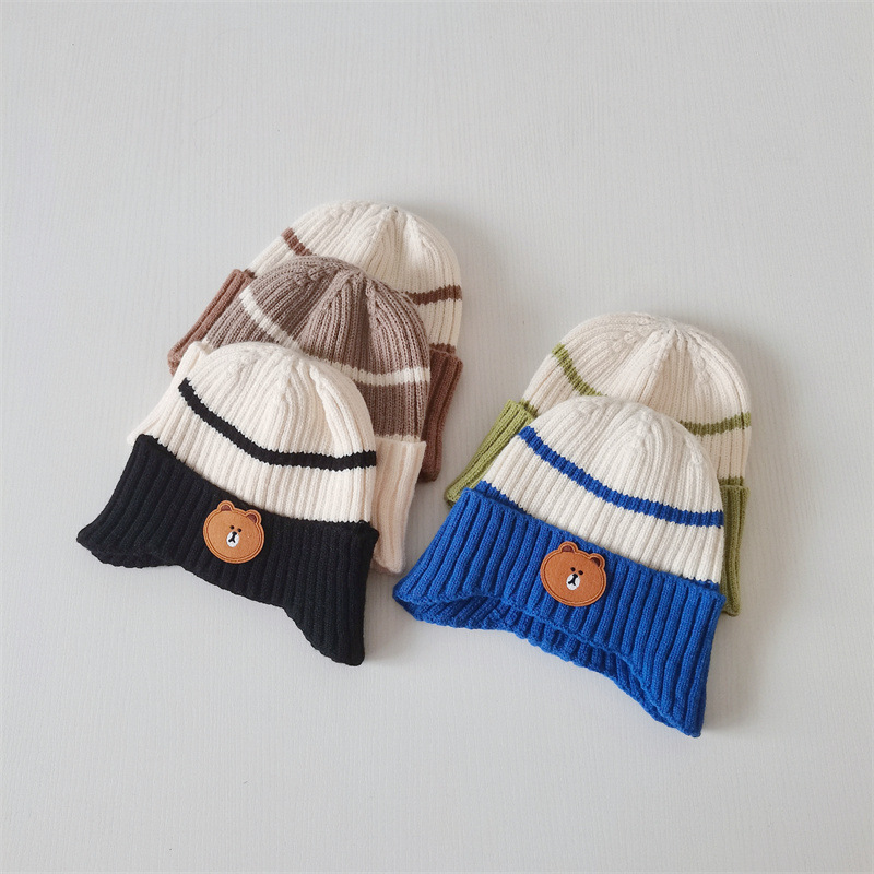 Børnekasketter Love Bear farvekodede ørekopper Baby elastiske tykke uldkasketter_voghion.com
