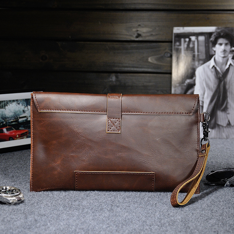 Retro Casual Clutchväska för män Personlig design Clutchväska Crazy Horse telefonväska i läder_voghion.com