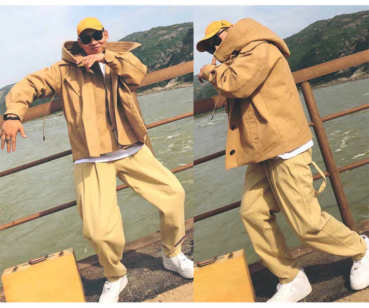 Men's Trench Coats Mauroicardi Spring Autumn Oversized Cool Black Green Khaki Windproof Windbreaker Men Hood Long Sleeve_voghion.com