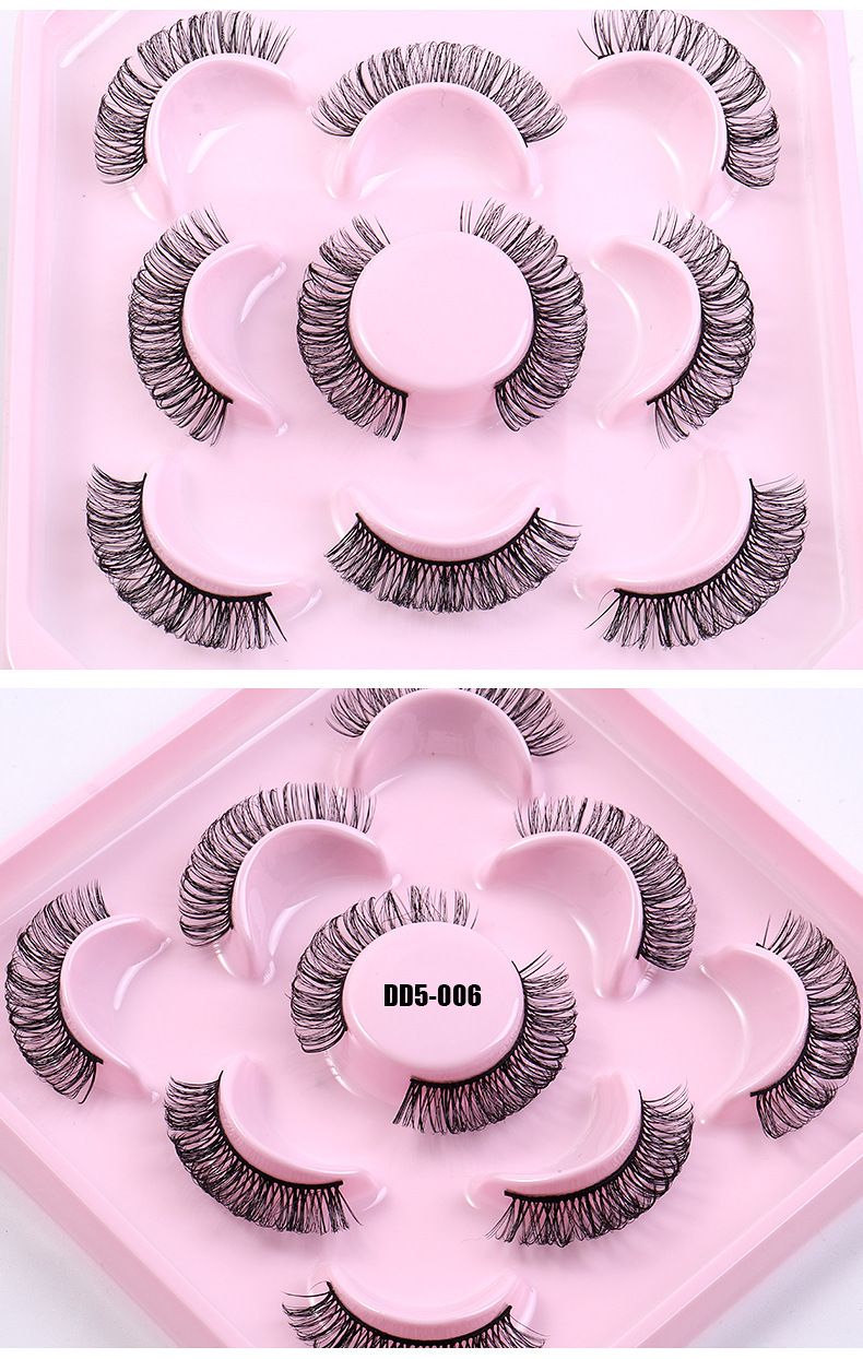 False Eyelashes New 5 Pairs Of Russian Curled DD Curved Holiday Eyelashes Naturally Curled Thick Chemical Fiber Eyelashes_voghion.com