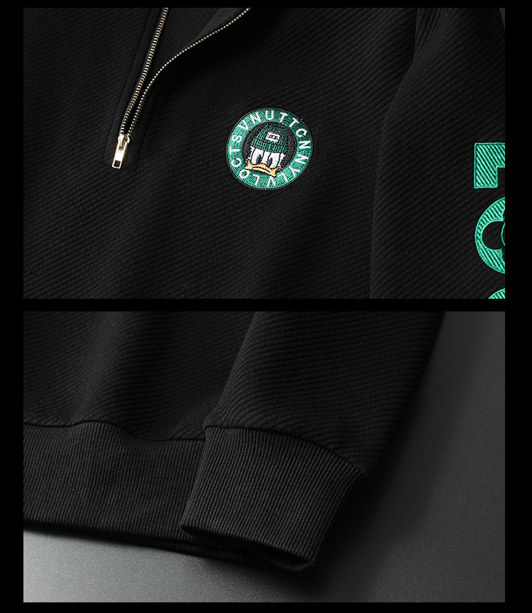 Felpa con cappuccio casual alla moda con mezza zip e colletto rialzato da uomo_voghion.com