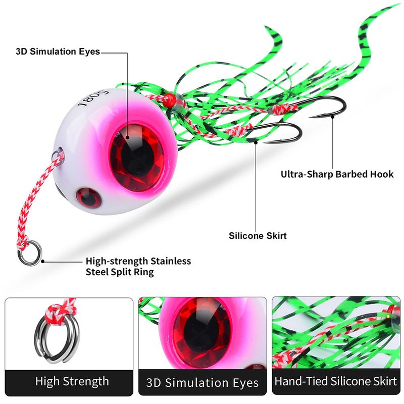 Red Seal Head Lure Bait Sea Fishing Moon Lead Fish Bearded Squid With Double Hooks Luminous Iron Plate_voghion.com