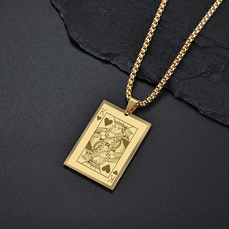 Speelkaarten schoppen A rood hart K titanium stalen hanger verguld met K gouden overdracht tij merk ketting_voghion.com